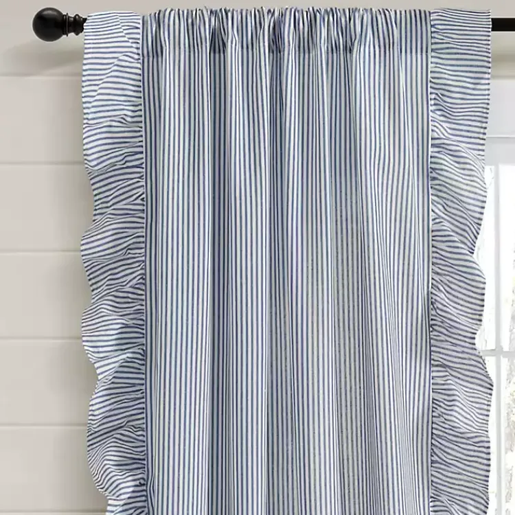 Kirklands Home Blue Stripe Ruffled Curtain Panel Set, 84 in. Best