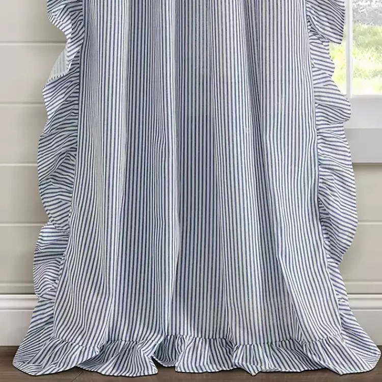 Kirklands Home Blue Stripe Ruffled Curtain Panel Set, 84 in. Best