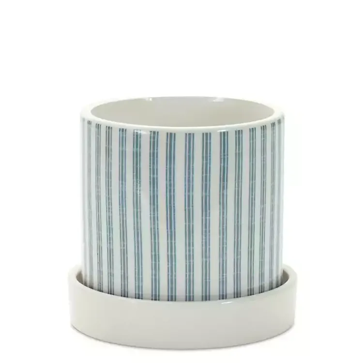 Kirklands Home Blue Striped and Chicken Decorative Pots, Set of 2 New