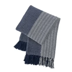 Blankets & Throws>Kirklands Home Striped Color Block Cotton Throw Blue