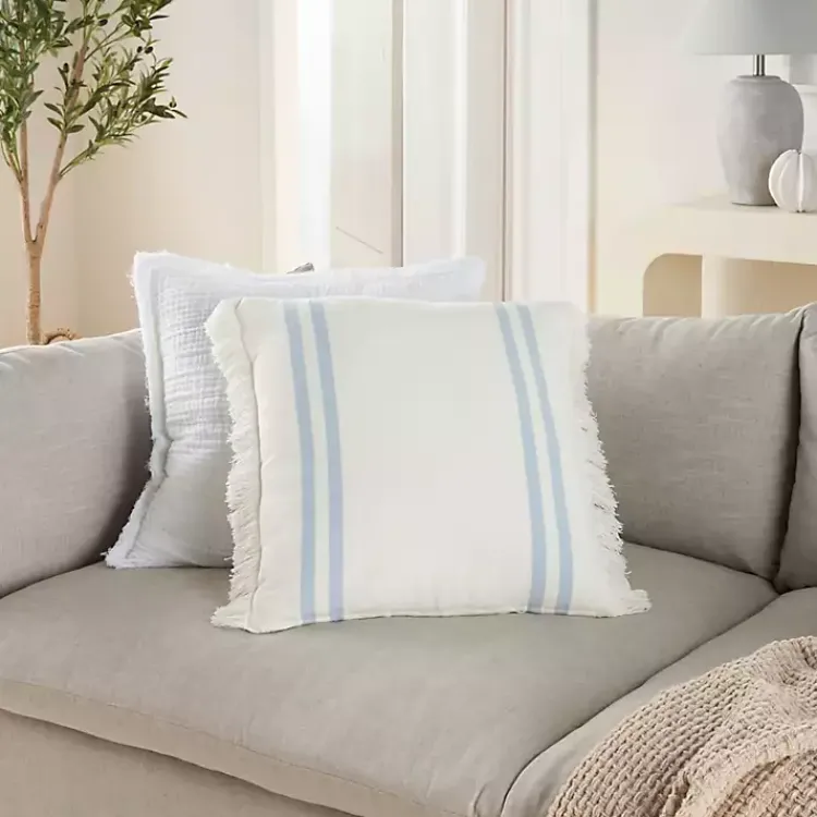 Pillows>Kirklands Home Blue Striped Linen Throw Pillow