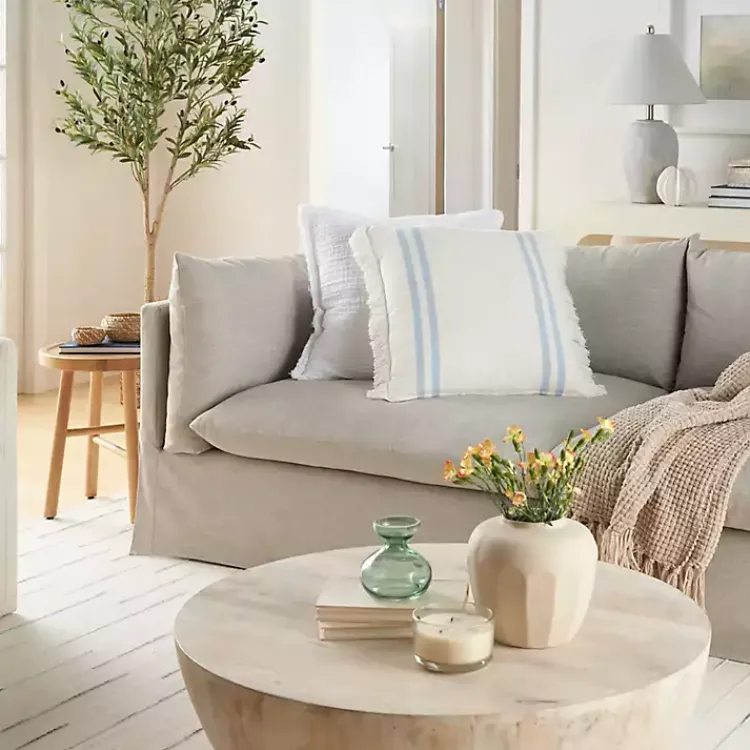 Pillows>Kirklands Home Blue Striped Linen Throw Pillow
