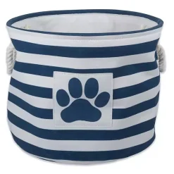 Baskets & Boxes>Kirklands Home Blue Striped Paw Large Round Pet Bin