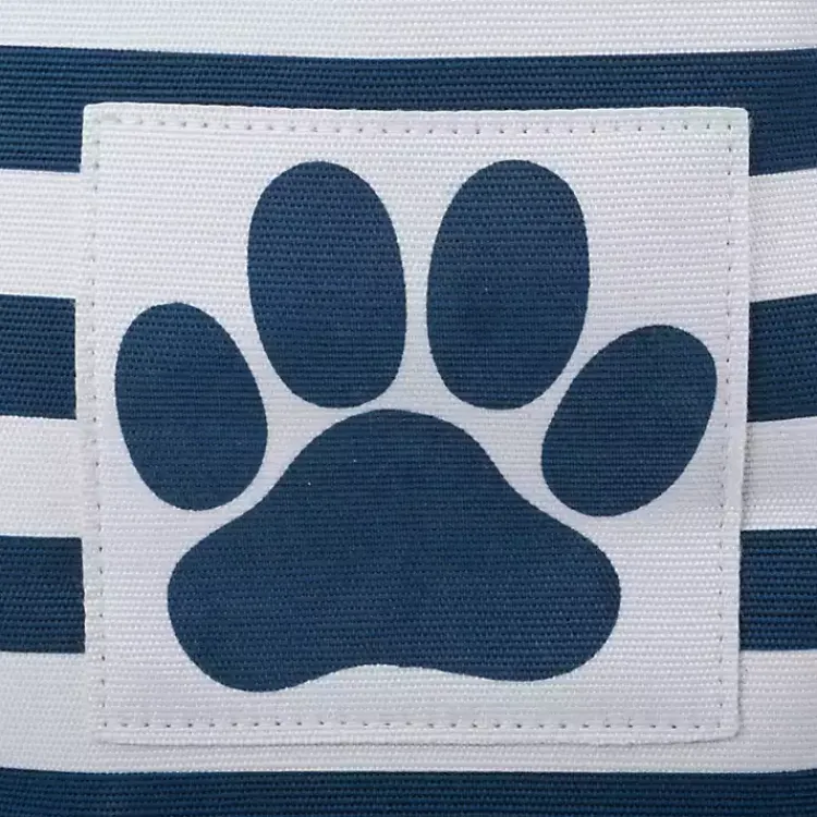 Baskets & Boxes>Kirklands Home Blue Striped Paw Large Round Pet Bin