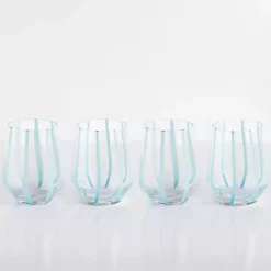 Kirklands Home Blue Striped Stemless Wine Glasses, Set of 4 Online