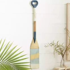 Kirklands Home Striped Wood Canoe Oar Wall Plaque Blue Clearance