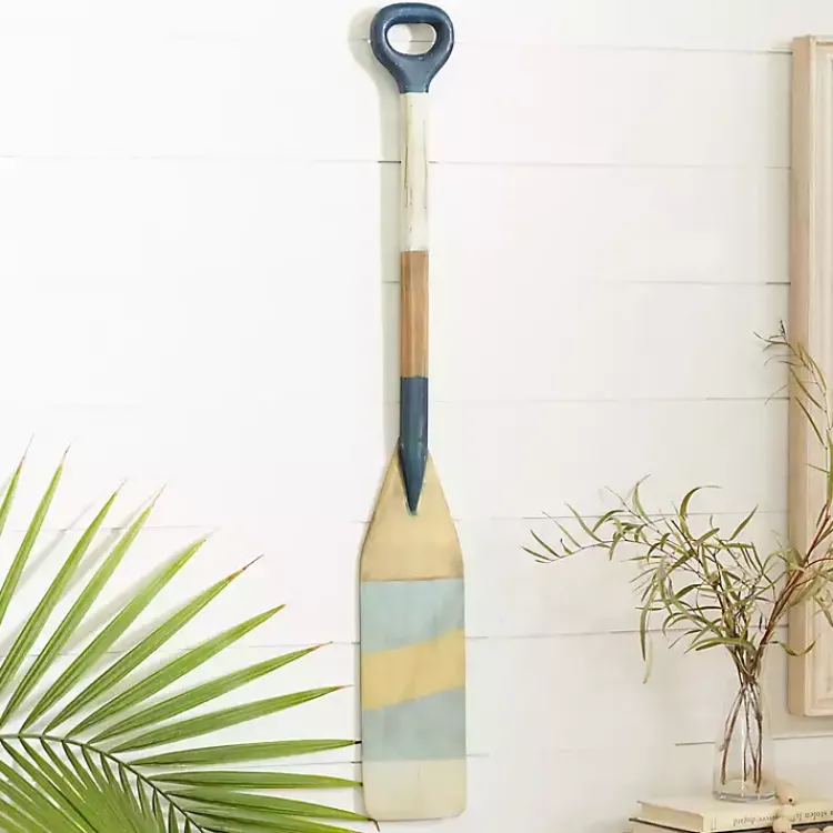 Kirklands Home Striped Wood Canoe Oar Wall Plaque Blue Clearance