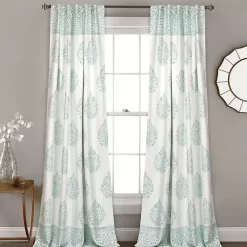 Kirklands Home Blue Teardrop Leaves Curtain Panel Set, 84 in. Best