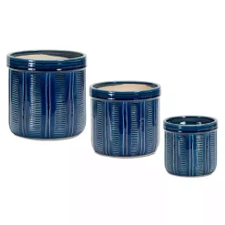 Kirklands Home Terracotta Abstract Decorative Pots, Set of 3 Blue Outlet