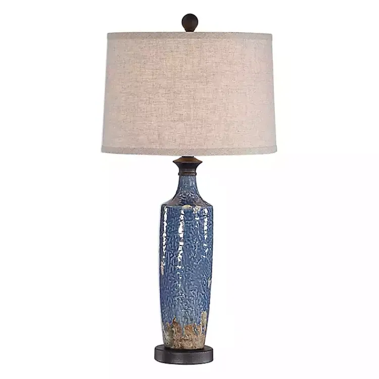 Kirklands Home Blue Textured Ceramic Table Lamp Tan New