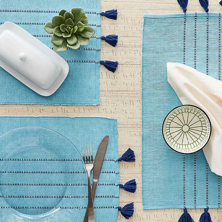 Kirklands Home Thera Stripe Placemats, Set of 6 Blue Online