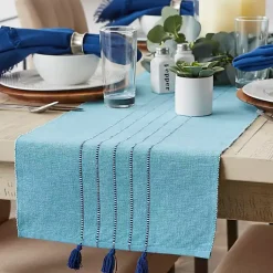 Kirklands Home Thera Stripe Table Runner Blue Sale