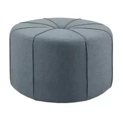 Kirklands Home Thick Welting Center Button Oval Ottoman Blue Hot