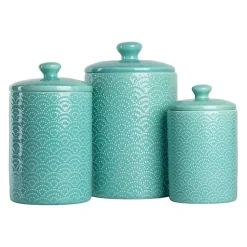Kirklands Home Tide Ceramic Embossed Canisters, Set of 3 Blue Online