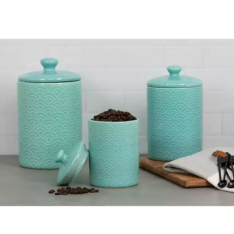 Kirklands Home Tide Ceramic Embossed Canisters, Set of 3 Blue Online