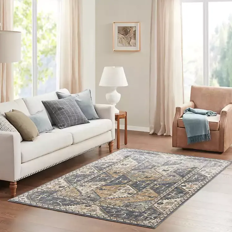 Kirklands Home Blue Tile Border Area Rug, 8x10 Best