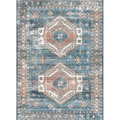 Kirklands Home Blue Tribal Motif Washable Area Rug, 5x8 Best