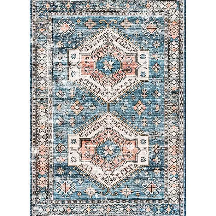 Kirklands Home Blue Tribal Motif Washable Area Rug, 5x8 Best