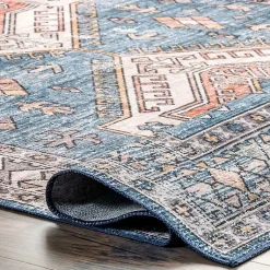 Kirklands Home Blue Tribal Motif Washable Area Rug, 5x8 Best