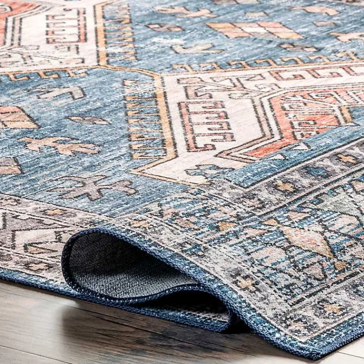 Kirklands Home Blue Tribal Motif Washable Area Rug, 5x8 Best