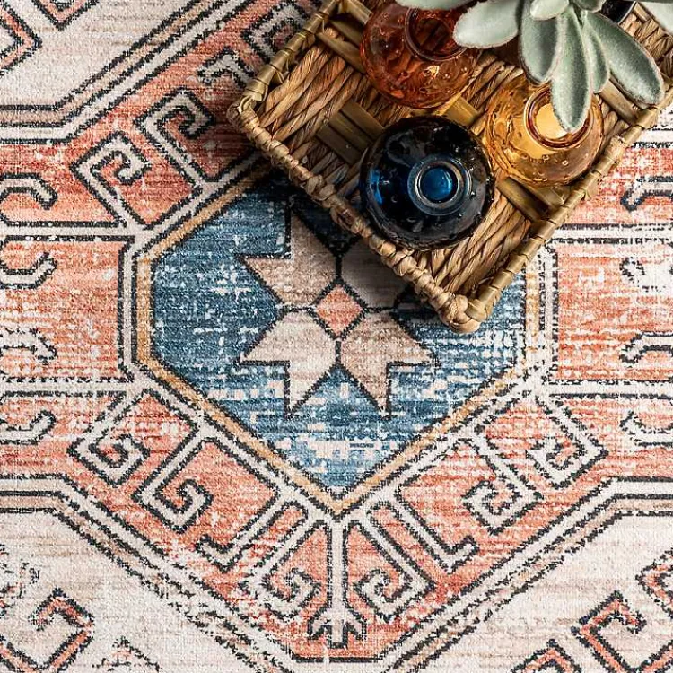 Kirklands Home Blue Tribal Motif Washable Area Rug, 5x8 Best