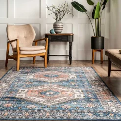 Kirklands Home Blue Tribal Motif Washable Area Rug, 5x8 Best