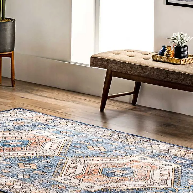 Kirklands Home Blue Tribal Motif Washable Area Rug, 5x8 Best
