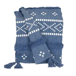 Blankets & Throws>Kirklands Home Tribal Tufted Stripe Throw Blue