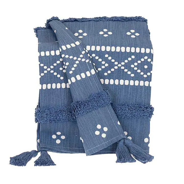 Blankets & Throws>Kirklands Home Tribal Tufted Stripe Throw Blue