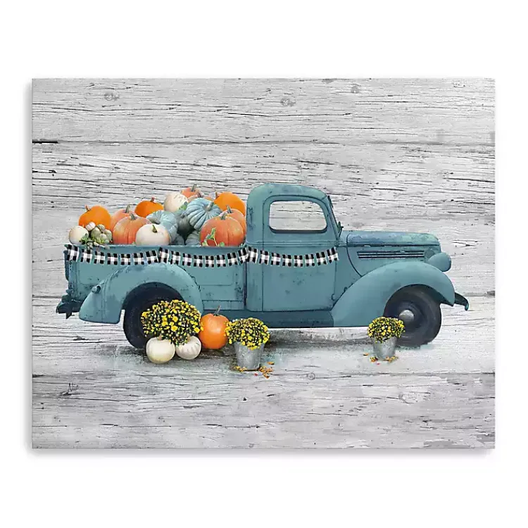 Fall>Kirklands Home Blue Truck and Pumpkins Giclee Canvas Art Print