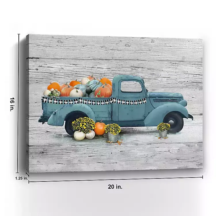 Fall>Kirklands Home Blue Truck and Pumpkins Giclee Canvas Art Print