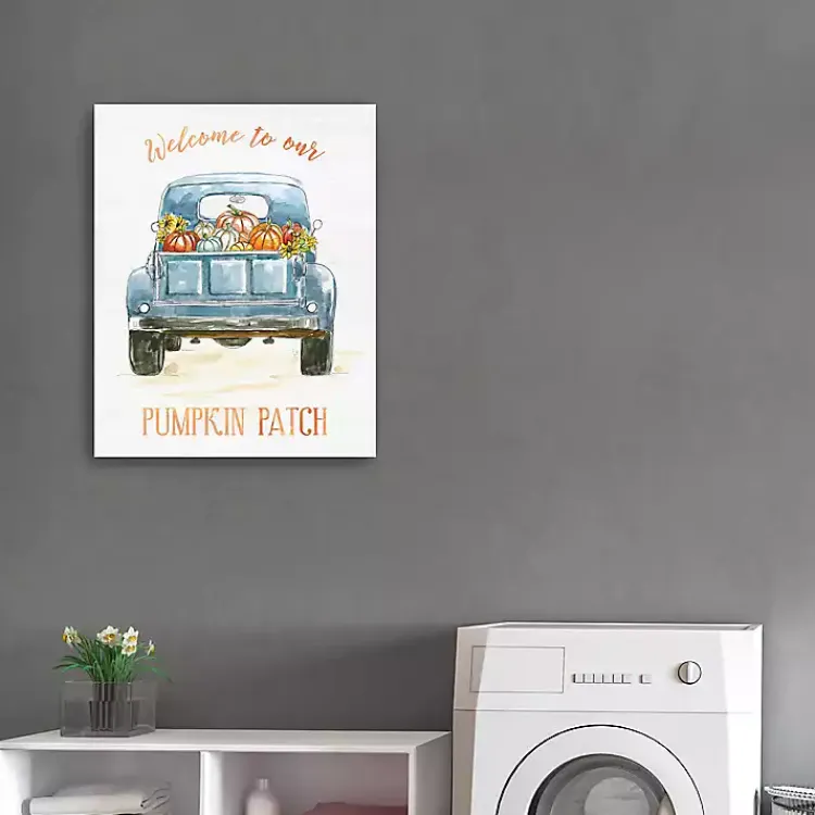 Fall>Kirklands Home Truck Pumpkin Patch Canvas Art Print Blue