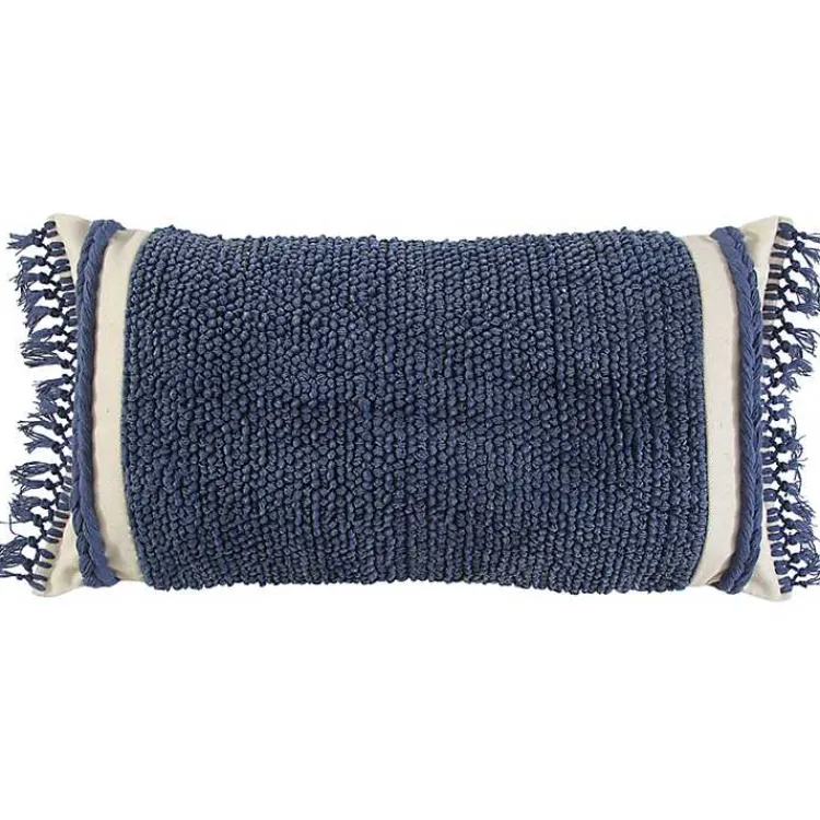 Pillows>Kirklands Home Tufted Macrame Tassels Lumbar Pillow Blue