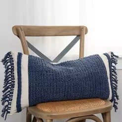 Pillows>Kirklands Home Tufted Macrame Tassels Lumbar Pillow Blue