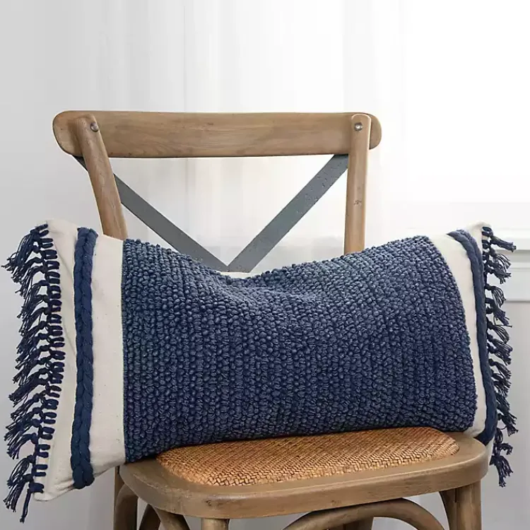 Pillows>Kirklands Home Tufted Macrame Tassels Lumbar Pillow Blue