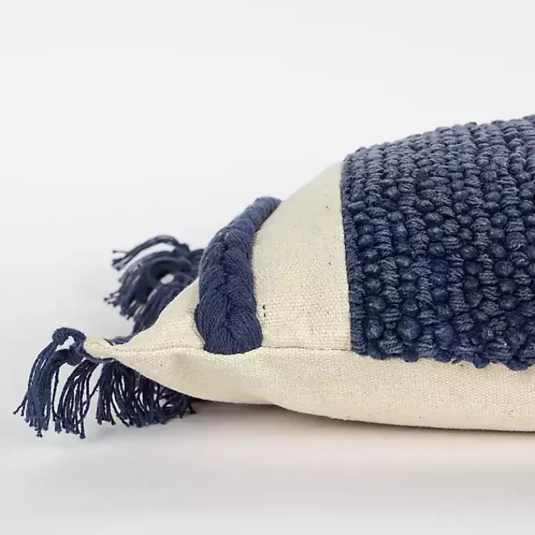 Pillows>Kirklands Home Tufted Macrame Tassels Lumbar Pillow Blue