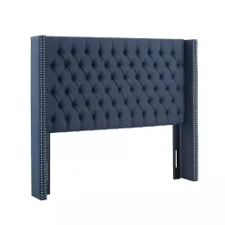 Kirklands Home Tufted Upholstered Metal Leg Queen Headboard Blue Clearance