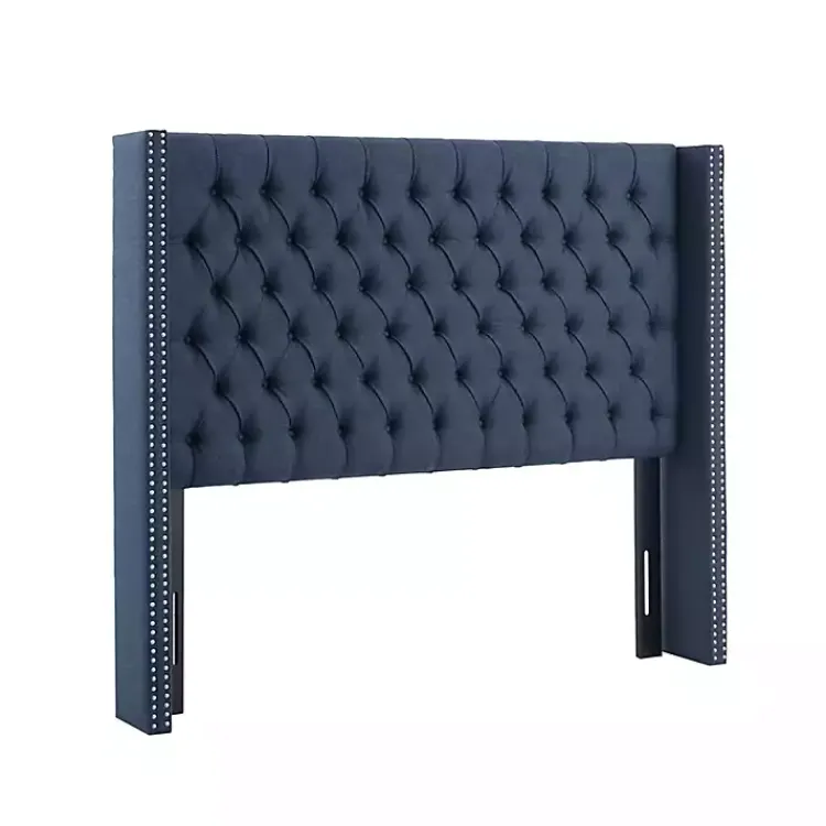 Kirklands Home Tufted Upholstered Metal Leg Queen Headboard Blue Clearance
