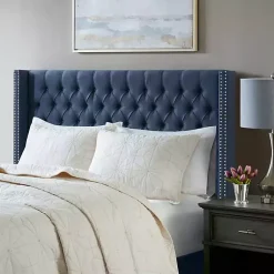 Kirklands Home Tufted Upholstered Metal Leg Queen Headboard Blue Clearance
