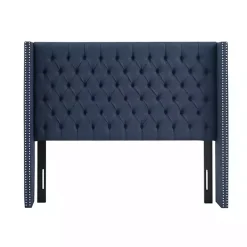 Kirklands Home Tufted Upholstered Metal Leg Queen Headboard Blue Clearance