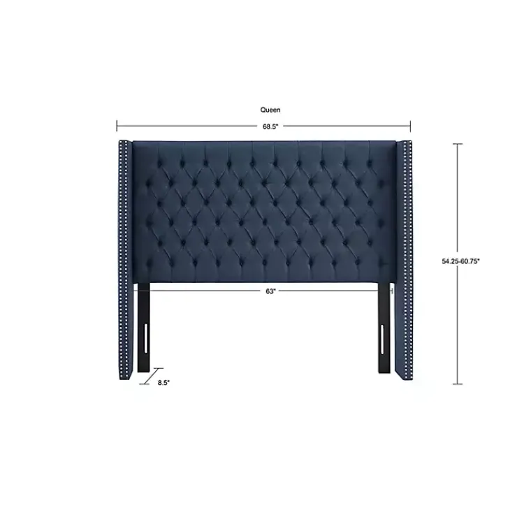 Kirklands Home Tufted Upholstered Metal Leg Queen Headboard Blue Clearance