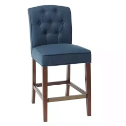 Kirklands Home Tufted Upholstered Wood Counter Stool Blue New