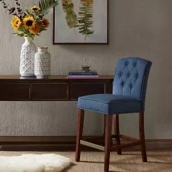 Kirklands Home Tufted Upholstered Wood Counter Stool Blue New