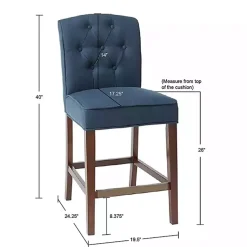 Kirklands Home Tufted Upholstered Wood Counter Stool Blue New