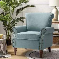 Kirklands Home Upholstered Henry Armchair Blue New