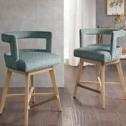 Kirklands Home Upholstered Low Back Swivel Counter Stool Blue Outlet