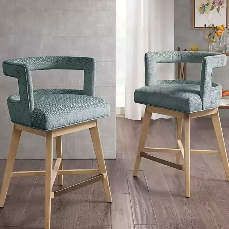 Kirklands Home Upholstered Low Back Swivel Counter Stool Blue Outlet
