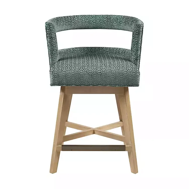 Kirklands Home Upholstered Low Back Swivel Counter Stool Blue Outlet