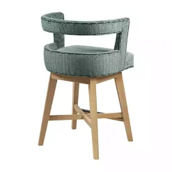 Kirklands Home Upholstered Low Back Swivel Counter Stool Blue Outlet