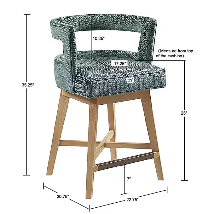 Kirklands Home Upholstered Low Back Swivel Counter Stool Blue Outlet